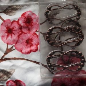 Fabric Shower Curtain and Brass Hooks